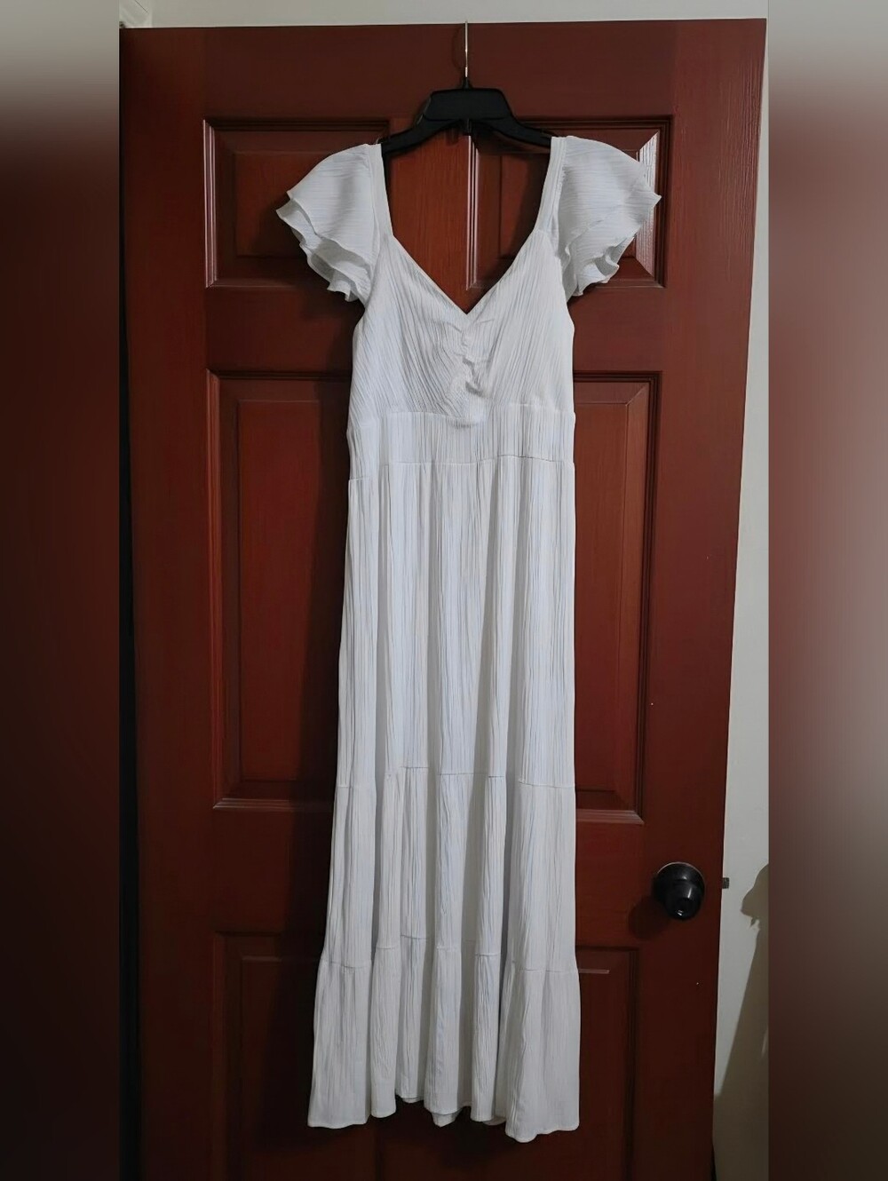 Women's White Flutter Sleeve Maxi Dress